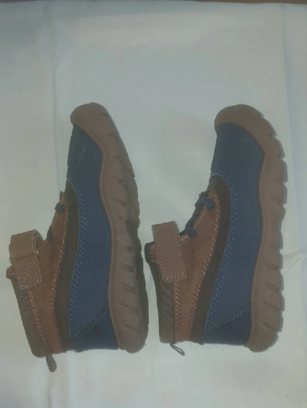 Kids Brown and Navy Trek Boots with Easy Fasten Strap